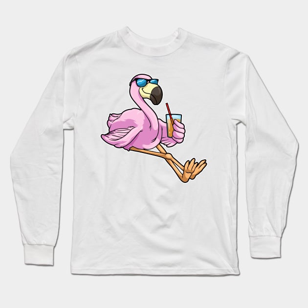 Flamingo with Drink with Drinking straw Long Sleeve T-Shirt by Markus Schnabel